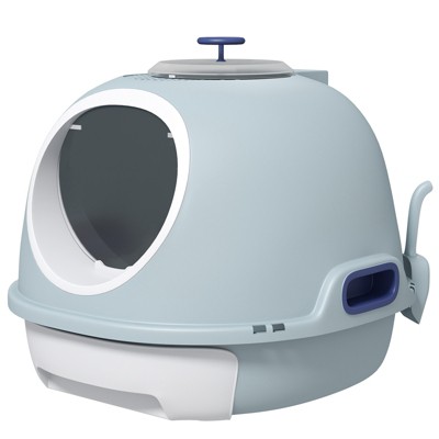 VisioGear Covered Litter Box, Litter Box with Lid, Scoop Enclosed Drawer for Cats, Blue, 18.5"*21.8"*7.3"