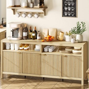 Fluted Storage Cabinet 65.8" Adjustable 3-Tier, Modren Entryway Organizer with Fluted Doors and Gold Handle, for Home Office - 1 of 4