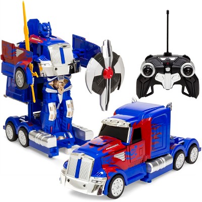 Best Choice Products RC Transforming Toy Semi Truck Robot Car w/ Sounds, 360 Spinning, Rapid Drifting - Blue Red