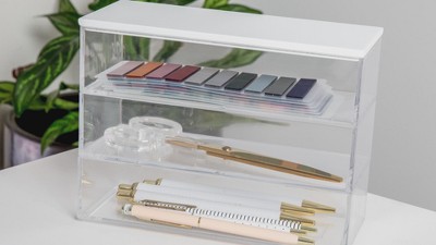 Clear Stackable Plastic Organizer Bins with White Lid, 3 Pack