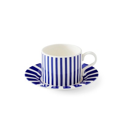 Spode Steccato 10oz Teacup & Saucer Set - Striped Decorative Design - Elegant Hot Beverage Mug for Tea, Coffee - Brunch Table Drinkware