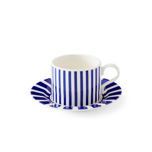 Spode Steccato 10oz Teacup & Saucer Set - Striped Decorative Design - Elegant Hot Beverage Mug for Tea, Coffee - Brunch Table Drinkware - 1 of 1