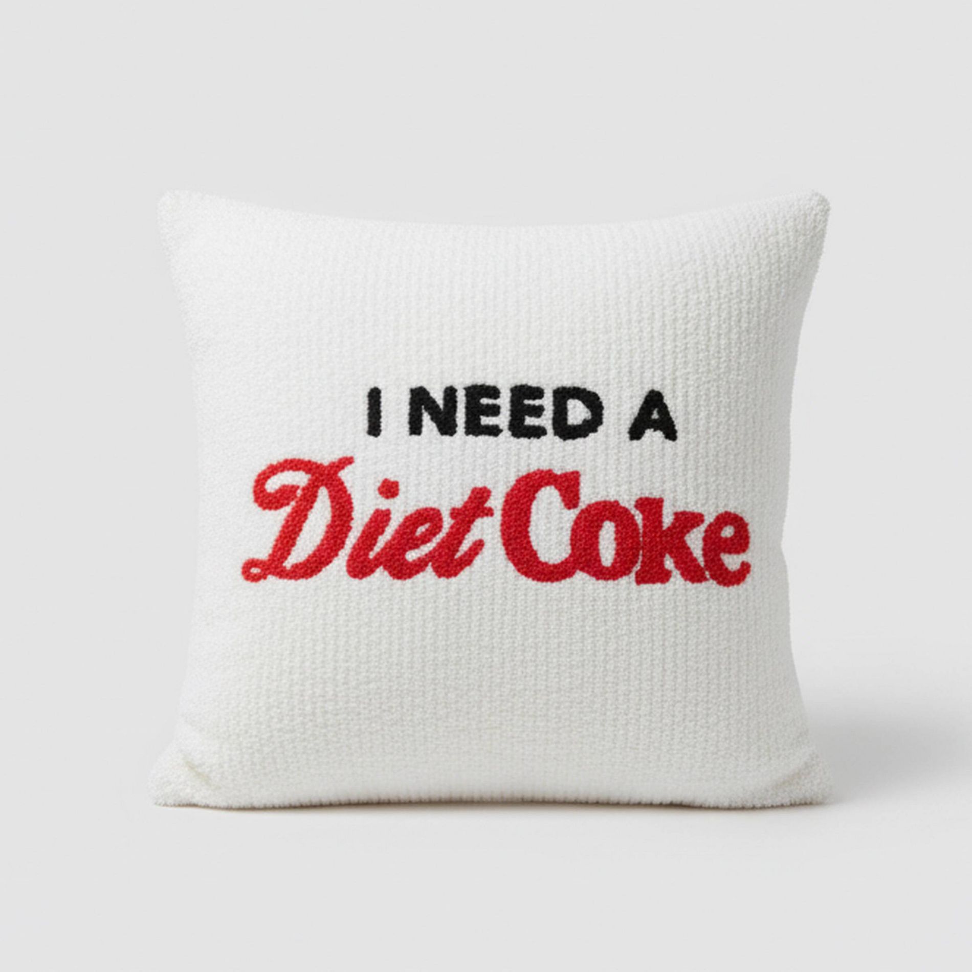 Coca-Cola 'I Need a Diet Coke' Chenille Square Throw Pillow White