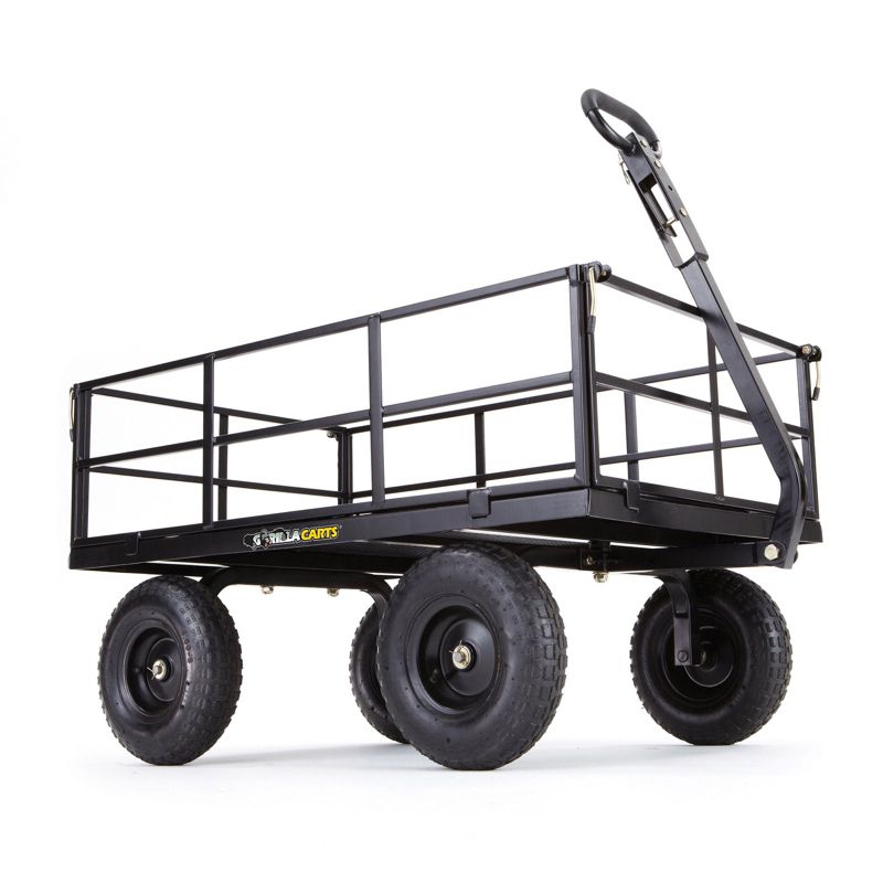 Gorilla Carts Steel Utility Cart, 9 Cubic Feet Garden Wagon Moving Cart with Wheels, 1200 Pound Capacity, Removable Sides & Convertible Handle, Black, 5 of 7