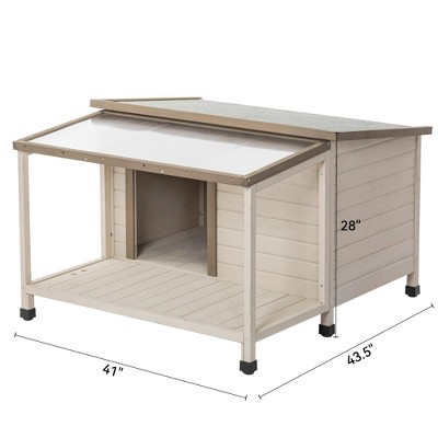 GustoWave Spacious Fir Wood Dog House with Open Roof and Terrace - Ideal for Small to Medium Dogs - Weatherproof, Sturdy Construction