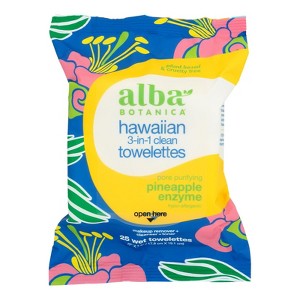 Alba Botanica Hawaiian 3-in-1 Clean Towelettes Pineapple Enzyme - 25 ct - 1 of 4