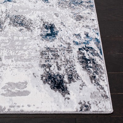 Amelia Blue and Gray Abstract Hand-knotted Runner Rug