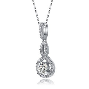White gold plated necklace with cubic zirconia solitaire and double halo drop pendant offering a luxurious and elegant design - 1 of 3