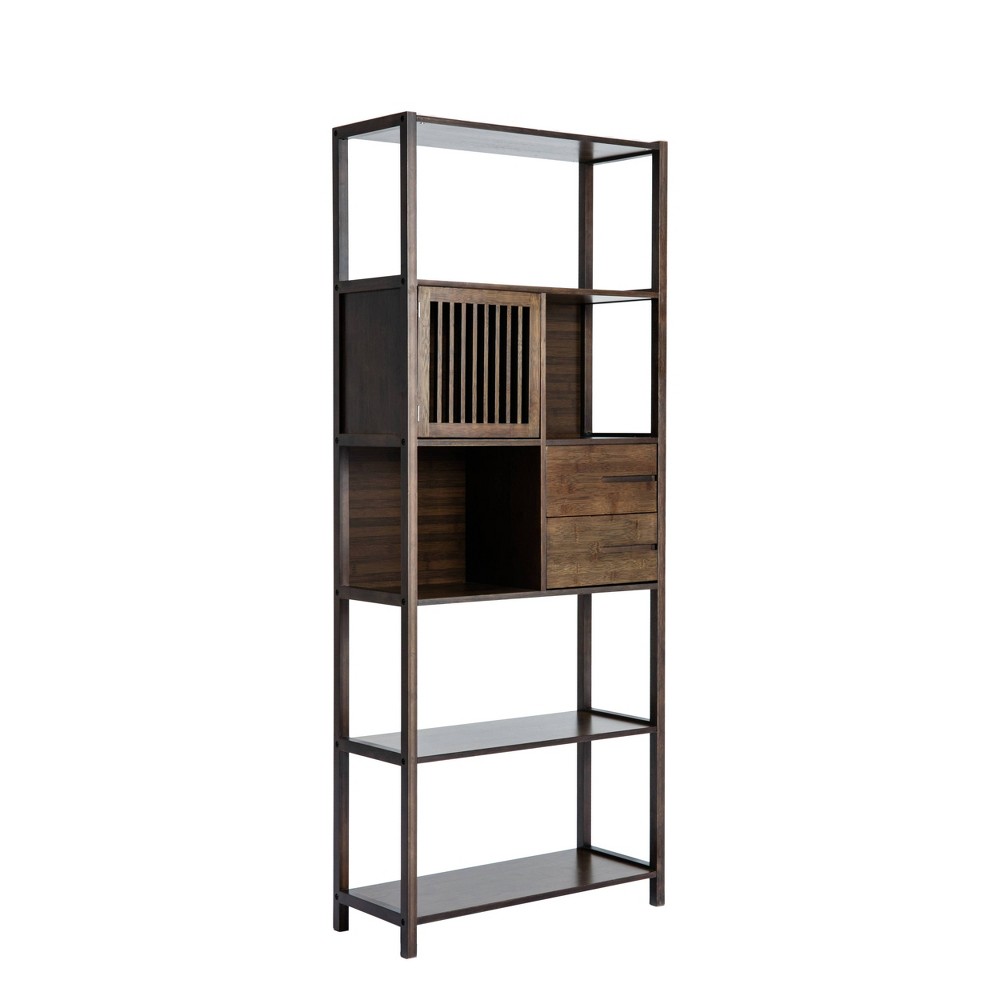 Photos - Garden & Outdoor Decoration 68.25" Selma Bamboo Bookshelf Left Facing Spindle Cabinet Brown - Boraam: