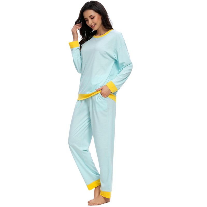 cheibear Womens Lounge Sets Long Sleeves Round Neck Soft with Pants Sleepwear Pajamas, 3 of 6