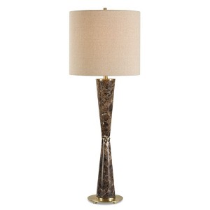 Uttermost Jameson Marble Cones Table Lamp – Dual Brown Marble Base with Brass Accents and Linen Shade, 39” High - 1 of 4