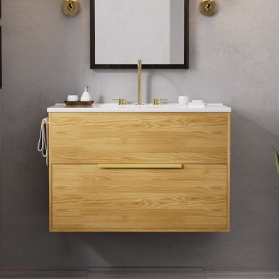 Hyleory 36 inch Single Bathroom Vanity with Resin Sink Two Drawers and A Towel Rack