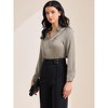 INSPIRE CHIC Women's Satin Collar V Neck Long Sleeve Office Dressy Blouse - 2 of 4