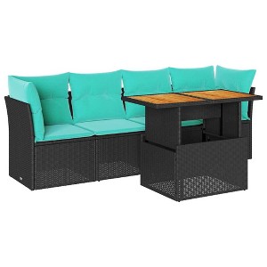 vidaXL 5 Piece Patio Sofa Set with Cushions Black Poly Rattan - 1 of 4
