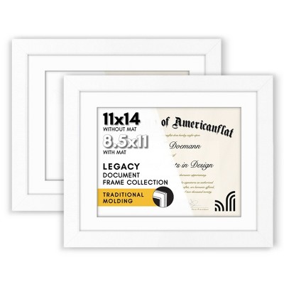 Americanflat 11x14 White Diploma Frame | Certificate Frame Displays 8.5x11 Diplomas with Mat or 11x14 Inch Without Mat - 2 pack