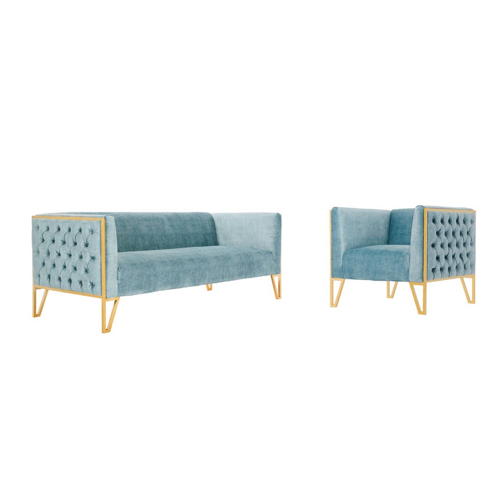 Photos - Storage Combination 2pc Vector Sofa and Armchair Set Ocean Blue - Manhattan Comfort