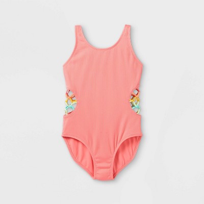 Girls Cut Out Ribbed One Piece Swimsuit Art Class Pink Target