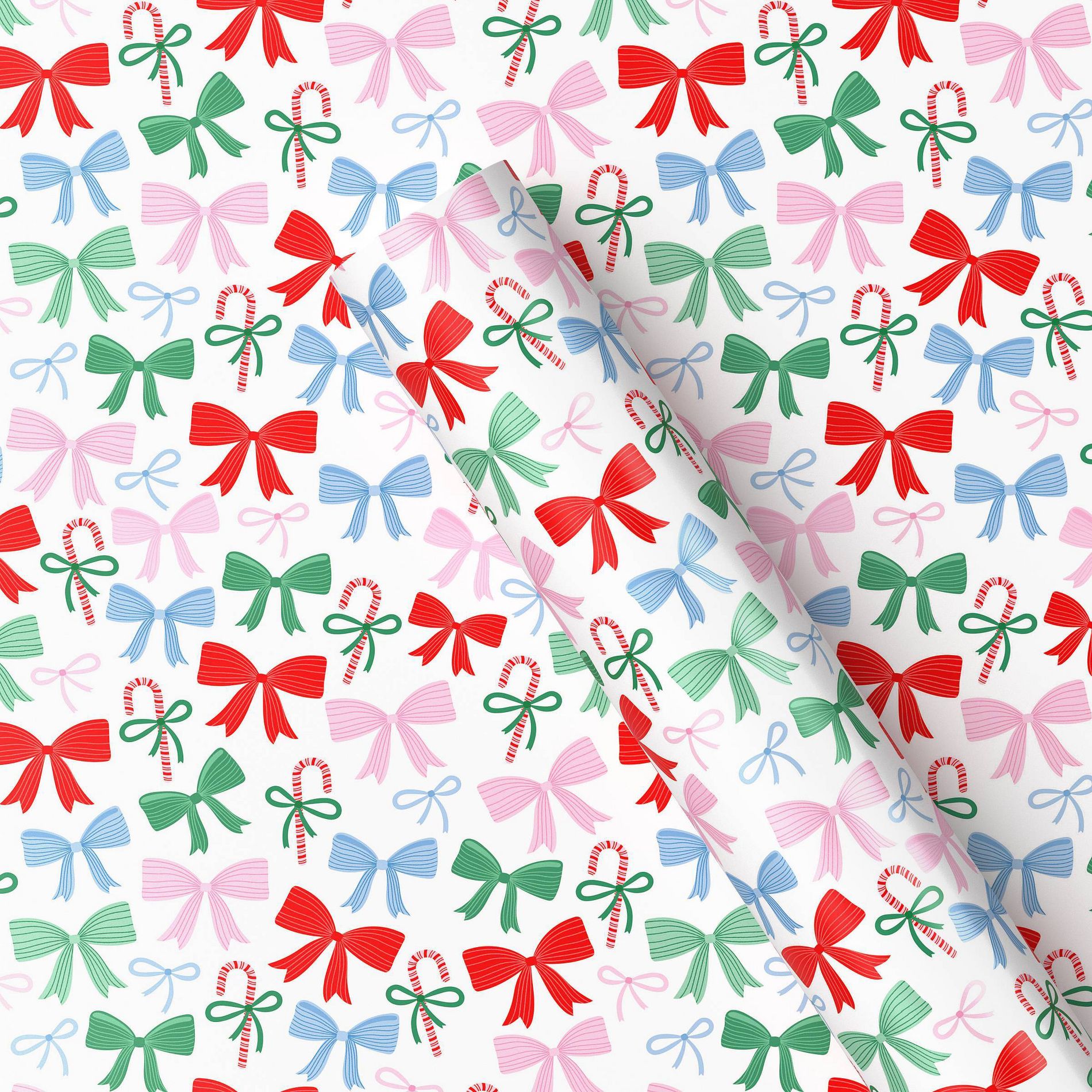 40" 125 sq ft Christmas Roll Wrap Multi Bows on White - Wondershop™