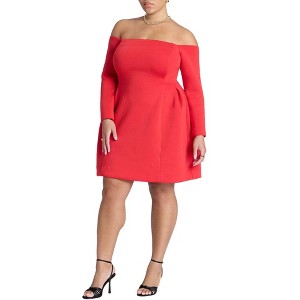 ELOQUII Women's Plus Size Off The Shoulder Structured Mini Dress - 1 of 4