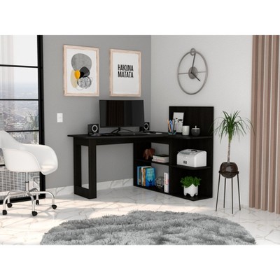 Grungis L-Shaped Office Desk with 5 Open Shelves,Computer Desk for Home Office,Company