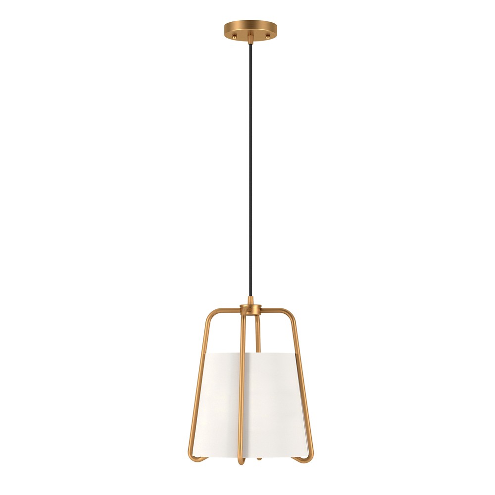 Photos - Chandelier / Lamp Hudson and Canal 11" Wide Pendant with Fabric Shade Brass/White: UL Listed, Mid-Century Modern, Adjustable Height