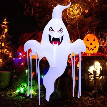 Costway 4' Halloween Inflatable Ghost Holding Pumpkin Blow Up Holiday ...