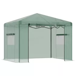 Outsunny 10' x 8' Portable Walk-in Greenhouse, Outdoor Canopy Green House, Roll-Up Zipper Door & 2 Ventilating Side Windows, Reinforced Support Bars