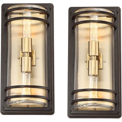 John Timberland Habitat Modern Industrial Outdoor Wall Light Fixtures Set  Of 2 Bronze Brass 16 Clear Glass For Post Exterior Barn Deck : Target