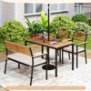 Tangkula Set Of 4 Patio Furniture Set Outdoor Dining Chair Set for 4 w/Acacia Wood & Metal Frame Umbrella Hole 1 Table 2 Armchairs 1 Bench - 4 of 4