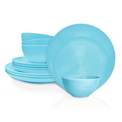 Zak Designs American Conventional Melamine 12 Piece Dinnerware Set Dinner Plates Salad Plates Individual Bowls Durable BPA Free