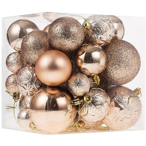 Aoibox Christmas Ornaments Set Champagne Shatterproof Ball Ornaments 32 Piece Pack for Tree Decor 1.57in 2.36in 3.15in Assorted Textures - 1 of 4