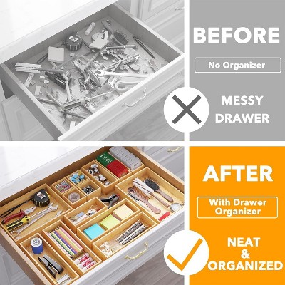Natural Bamboo 14-Piece Multi-Use Drawer Organizer Set