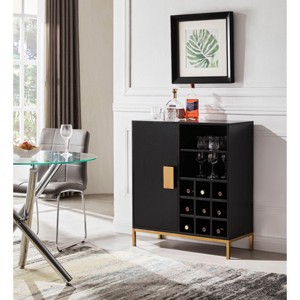 Kings Brand Furniture Grant Buffet Bar Liquor Cabinet with Wine Rack Storage and Glass Holder, Black - 1 of 4