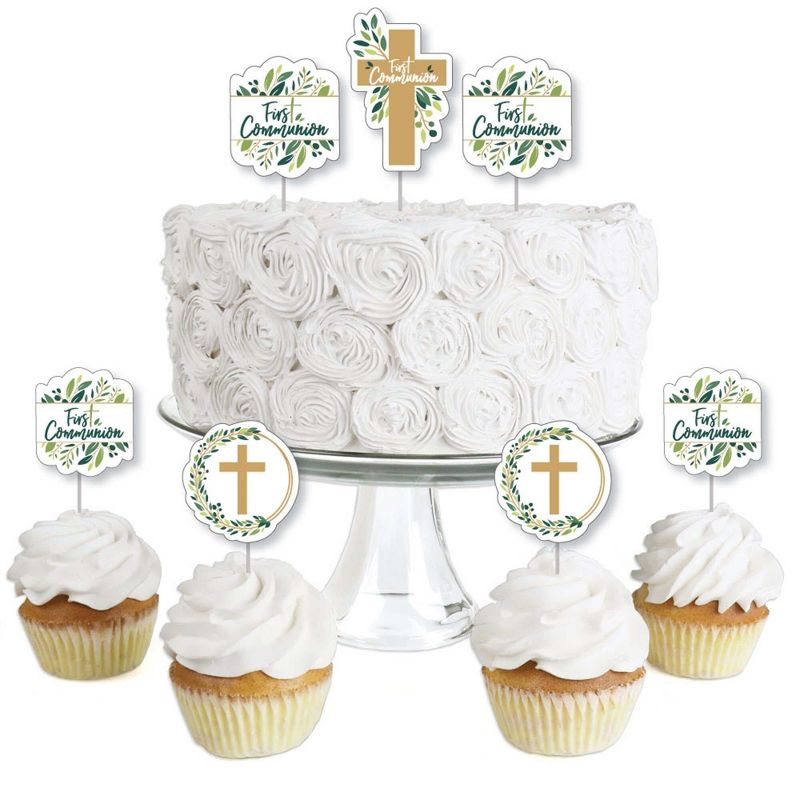 Big Dot of Happiness First Communion Elegant Cross - Dessert Cupcake Toppers - Religious Party Clear Treat Picks - Set of 24, 1 of 8