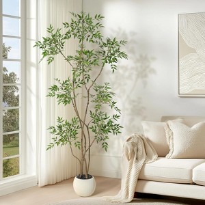 Artificial Plants Indoor, Tall Faux Floor Plant in Pot, Nandina Artificial Tree with Grey Planter for Home Decor Office Living Room - 1 of 4