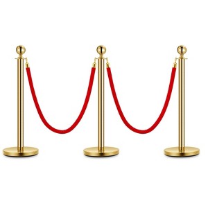 COZONY Metal Fence Posts, U-Channel No-Dig Steel Stakes for Garden Yard Farm, Heavy Duty Outdoor Fencing,Two Packs,3 Poles with 2 Red Velvet Ropes - 1 of 4