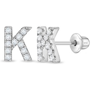Girl's Cubic Zirconia Letter Initial Screw Back Sterling Silver Earrings - In Season Jewelry - 1 of 4