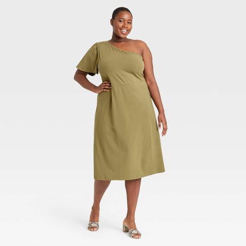 Women's Plus Size Shoulder Puff Short Sleeve Dress - Who What Wear™ Green 1x Target