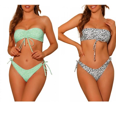 Elerevyo Women's Halter Floral Print Bandeau Tie Side Triangle Bottoms Swimwear Bathing Suits 2 Sets