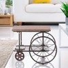 Vintiquewise Industrial Wagon Style Coffee Table with Rustic Wood Top Large Spoke Rolling Wheels Mesh Shelf Functional End Table and Magazine Holder - 3 of 4