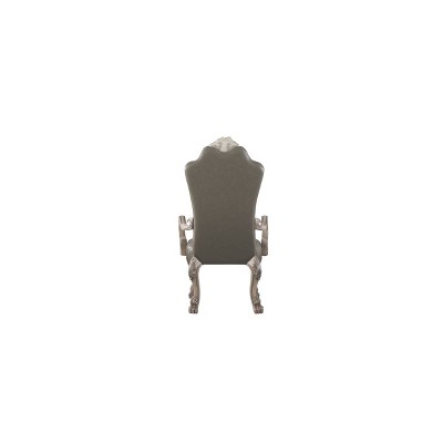 Elegant Beige Floral Carved Wood Dining Arm Chair, Set of 2