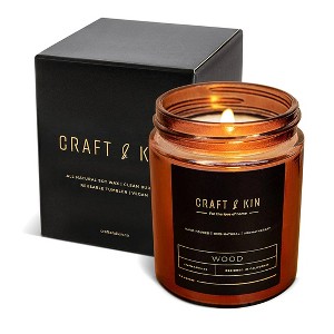 Craft & Kin Wood Wick, All-Natural Soy Aromatherapy Candle in Amber Glass Jar - 8 oz - 1 of 4