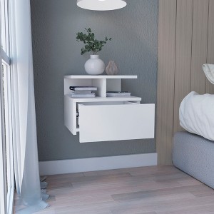 Floating Nightstand 12"H, Wall Mounted with Single Drawer and 2-Tier Shelf - 1 of 4