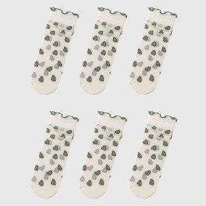 Anna-Kaci Women's Sheer Floral Patterned Ankle Socks with Ruffle Cuff 6pk - Green - 1 of 2