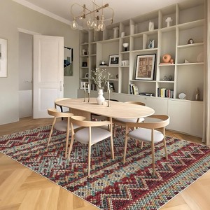 Washable Vintage Boho Striped Area Rug - Non-Slip Non-Shedding Stain Resistant Low Pile Soft Carpet for Living Room Bedroom Home Office - 1 of 4