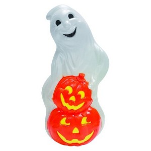 Union Products 56480 60-Watt Light Up Ghost and Pumpkin Halloween Outdoor Garden Statue Decoration Made from Blow-Molded Plastic, White/Orange - 1 of 4