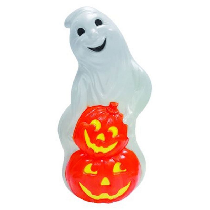 Union Products 56480 60-Watt Light Up Ghost and Pumpkin Halloween Outdoor Garden Statue Decoration Made from Blow-Molded Plastic, White/Orange, 1 of 7