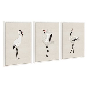 Kate and Laurel Sylvie Japanese Crane Bird with Red Crown 1. 2 and 3 Framed Canvas Art Set by The Creative Bunch Studio - 1 of 4