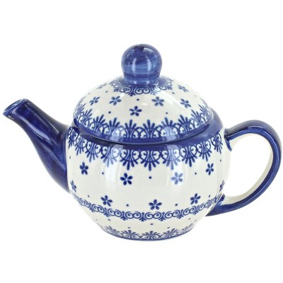 Blue Rose Polish Pottery Medallion Individual Teapot