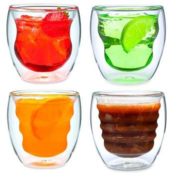 Ozeri Set of 4 Double Wall 8oz Hot and Cold Drink Glasses, Curva Artisan Series
